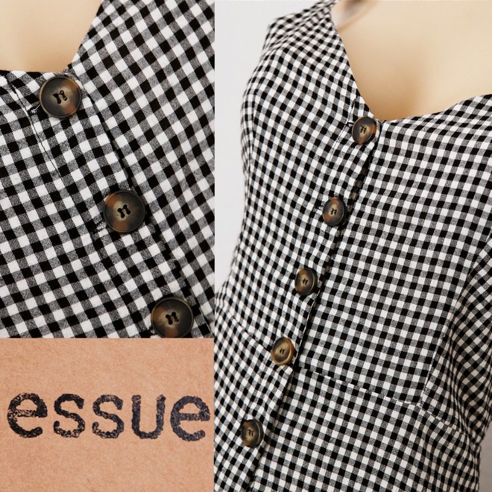 NEW Gingham Plaid Button Front Tie Back Jumpsuits - Picture 5 of 11